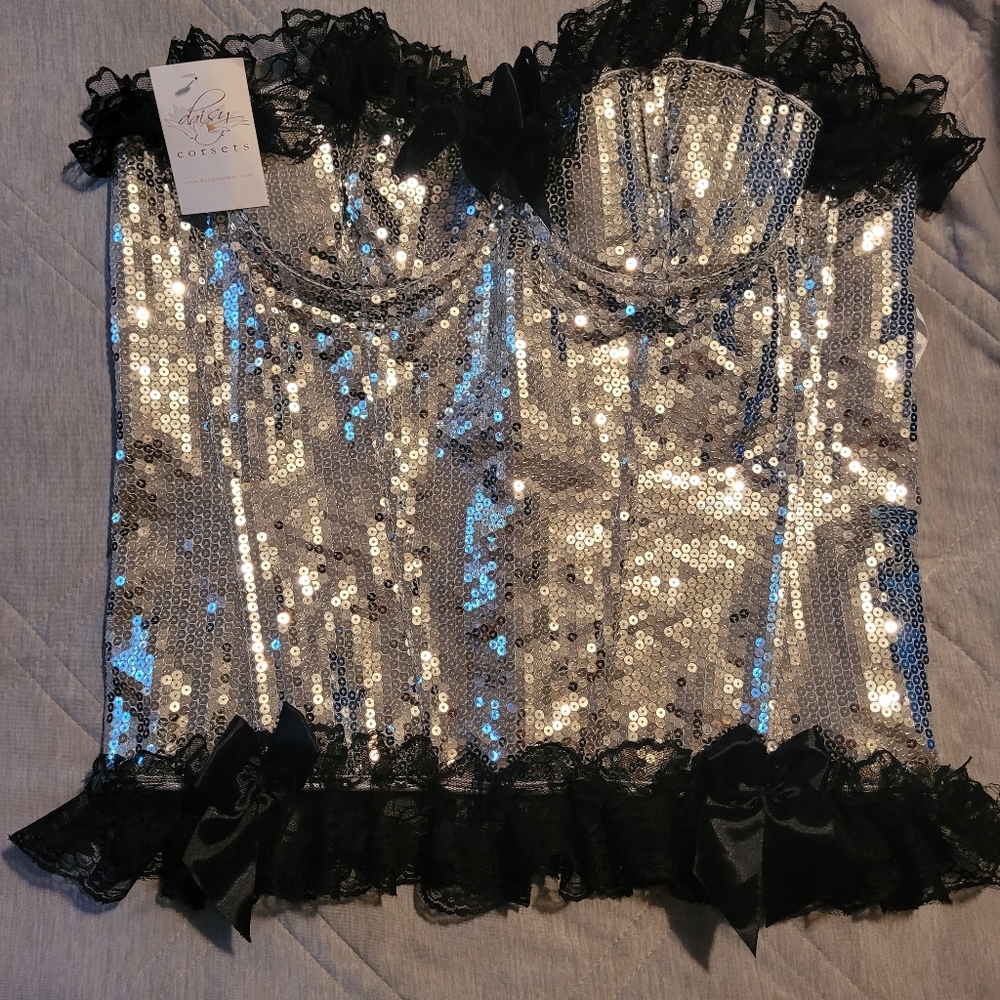 Daisy Corset Silver Sequin